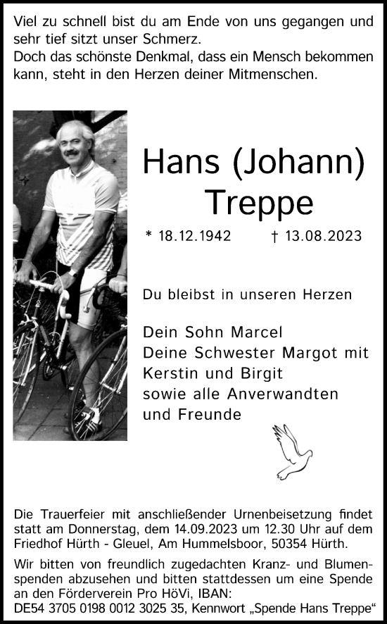Anzeige von Hans Treppe von Kölner Stadt-Anzeiger / Kölnische Rundschau / Express
