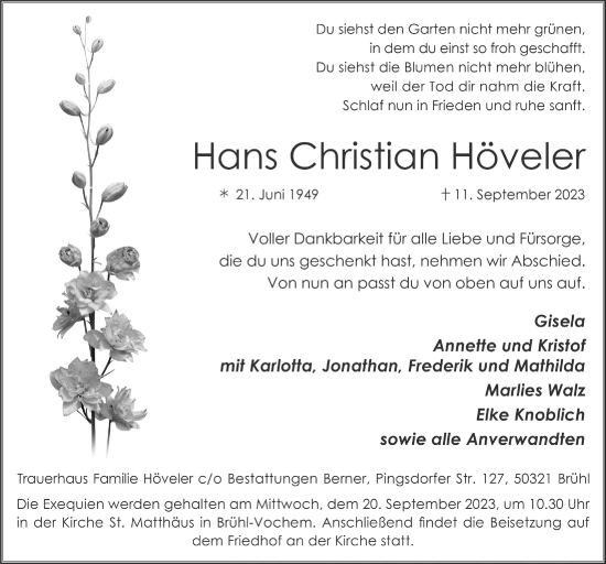 Anzeige von Hans Christian Höveler von  Schlossbote/Werbekurier 