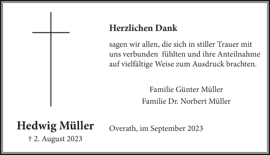 Anzeige von Hedwig Müller von  Bergisches Handelsblatt 
