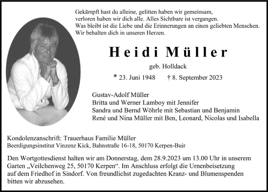 Anzeige von Heidi Müller von  Werbepost 