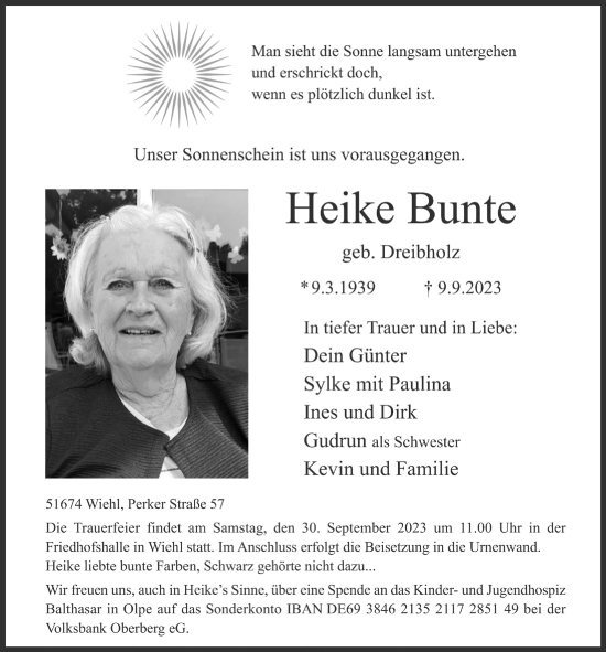 Anzeige von Heike Bunte von  Anzeigen Echo 