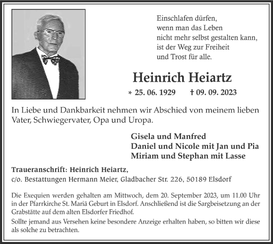 Anzeige von Heinrich Heiartz von  Werbepost 