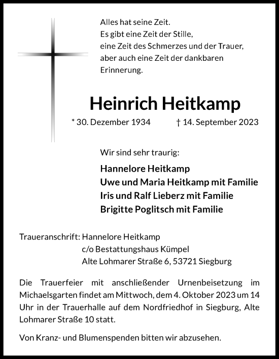 Anzeige von Heinrich Heitkamp von Kölner Stadt-Anzeiger / Kölnische Rundschau / Express