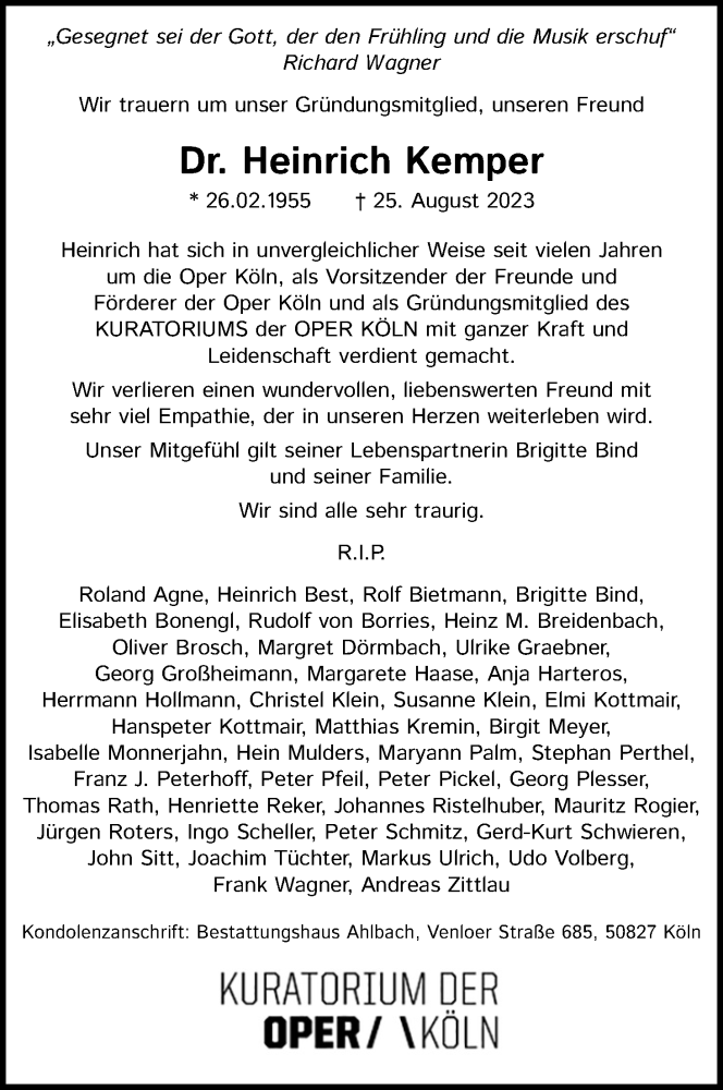  Traueranzeige für Heinrich Kemper vom 09.09.2023 aus Kölner Stadt-Anzeiger / Kölnische Rundschau / Express