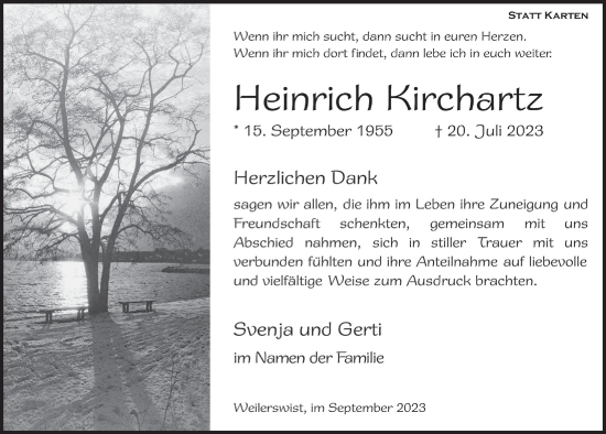 Anzeige von Heinrich Kirchartz von  Blickpunkt Euskirchen 