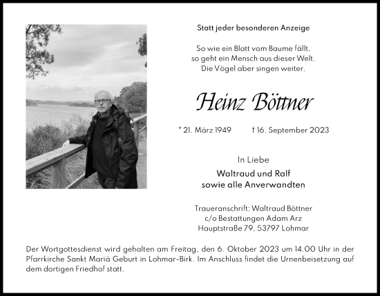 Anzeige von Heinz Böttner von Kölner Stadt-Anzeiger / Kölnische Rundschau / Express