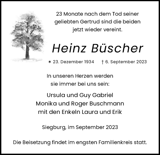 Anzeige von Heinz Büscher von Kölner Stadt-Anzeiger / Kölnische Rundschau / Express
