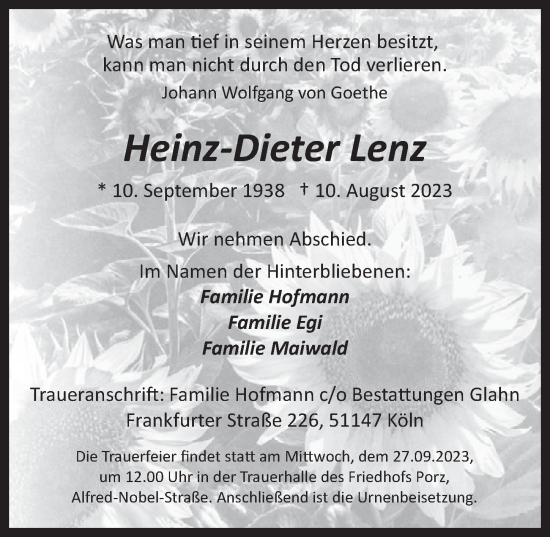 Anzeige von Heinz-Dieter Lenz von  EXPRESS - Die Woche 