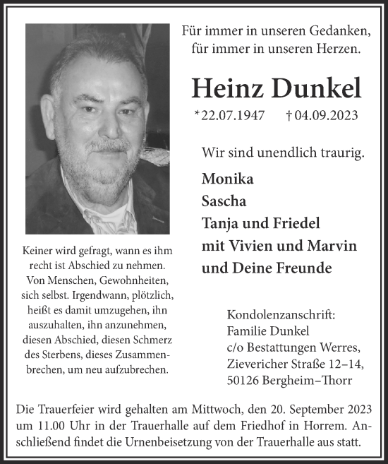 Anzeige von Heinz Dunkel von  Werbepost 