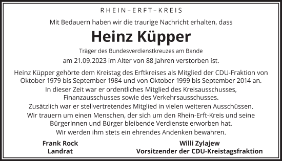 Anzeige von Heinz Küpper von  Wochenende  Schlossbote/Werbekurier  Werbepost 