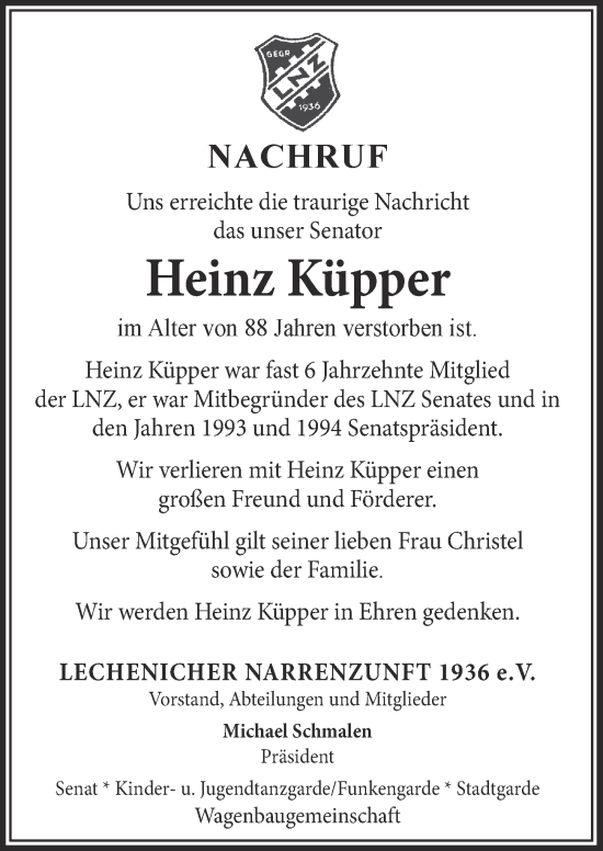 Anzeige von Heinz Küpper von  Werbepost 