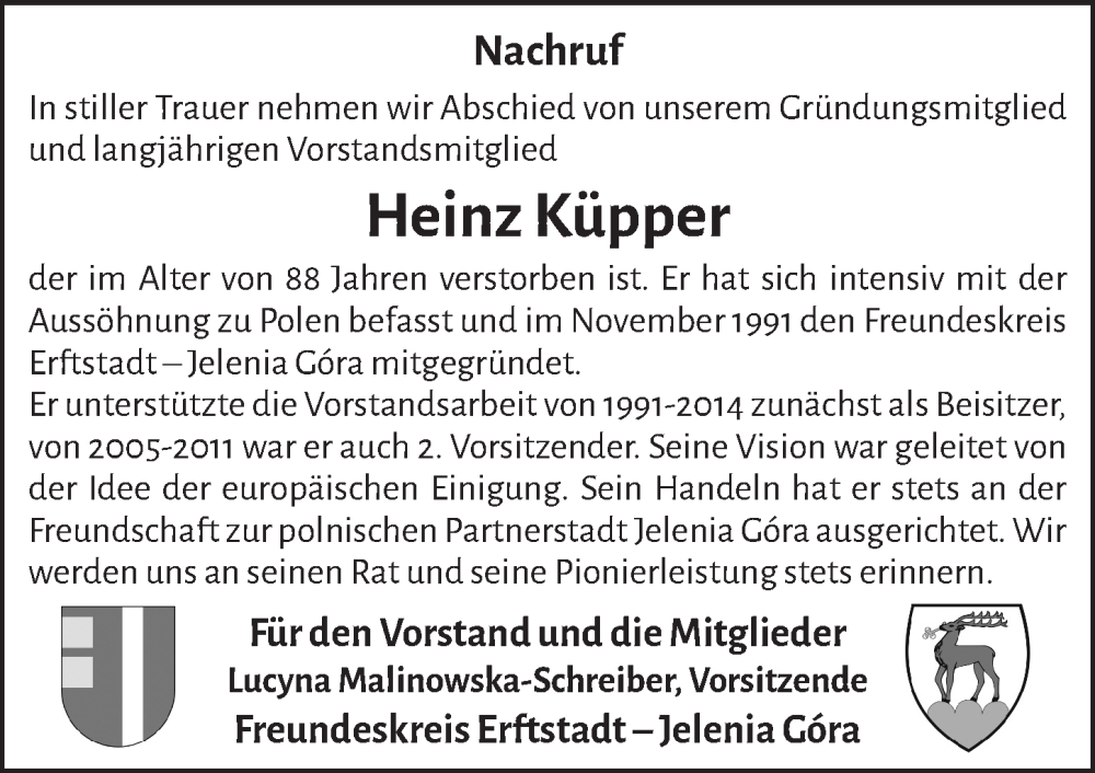  Traueranzeige für Heinz Küpper vom 29.09.2023 aus  Werbepost 