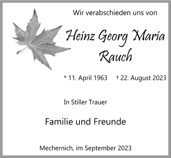 Anzeige von Heinz Georg Maria Rauch von  Blickpunkt Euskirchen 