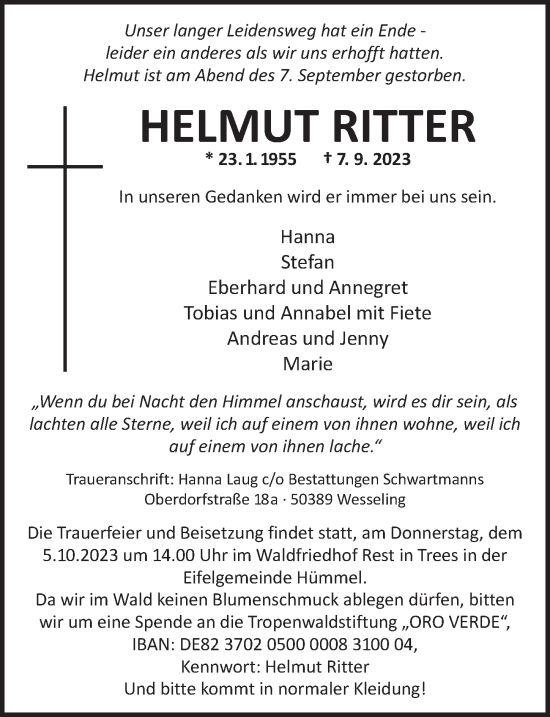 Anzeige von Helmut Ritter von  Schlossbote/Werbekurier 