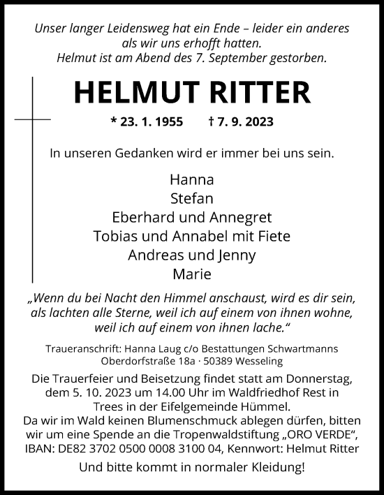 Anzeige von Helmut Ritter von Kölner Stadt-Anzeiger / Kölnische Rundschau / Express