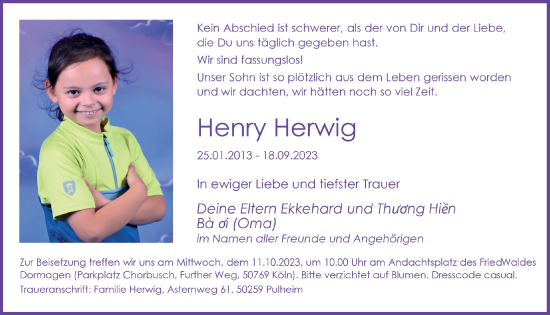 Anzeige von Henry Herwig von  Wochenende 