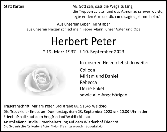 Anzeige von Herbert Peter von  Lokalanzeiger 