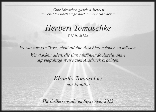 Anzeige von Herbert Tomaschke von  Wochenende 