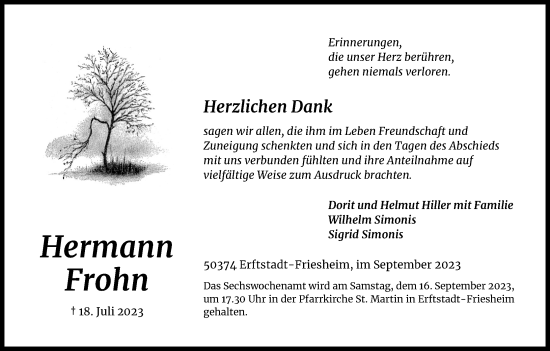 Anzeige von Hermann Frohn von Kölner Stadt-Anzeiger / Kölnische Rundschau / Express