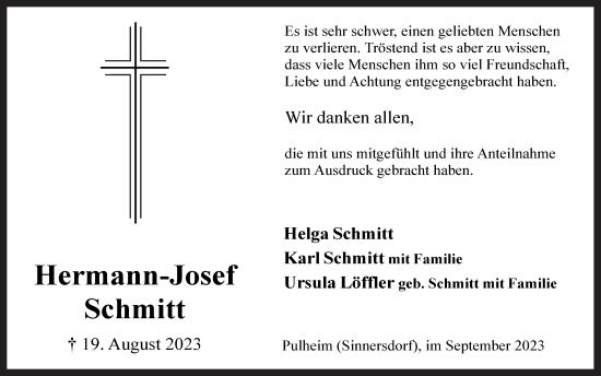Anzeige von Hermann-Josef Schmitt von  Wochenende 
