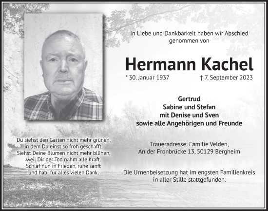 Anzeige von Hermann Kachel von  Werbepost 