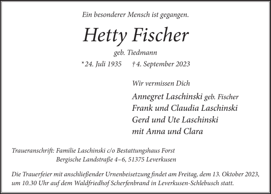 Anzeige von Hetty Fischer von  Lokale Informationen 