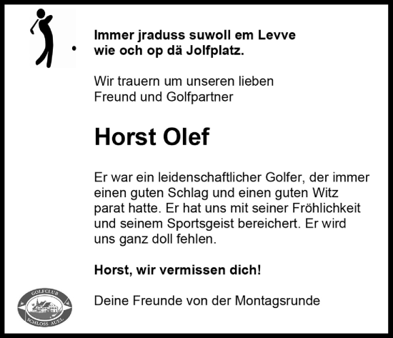 Anzeige von Horst Olef von Kölner Stadt-Anzeiger / Kölnische Rundschau / Express