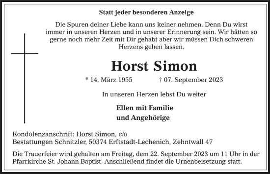 Anzeige von Horst Simon von  Werbepost 