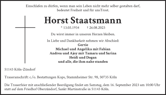 Anzeige von Horst Staatsmann von  EXPRESS - Die Woche 