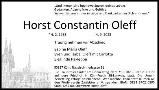 Anzeige von Horst Constantin Oleff von Kölner Stadt-Anzeiger / Kölnische Rundschau / Express