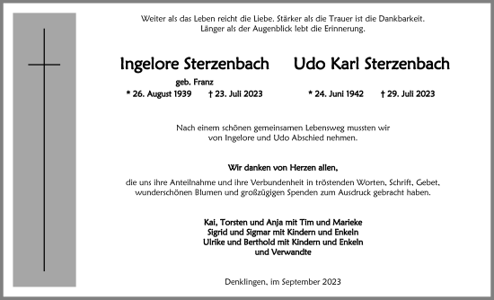 Anzeige von Ingelore Sterzenbach von Kölner Stadt-Anzeiger / Kölnische Rundschau / Express