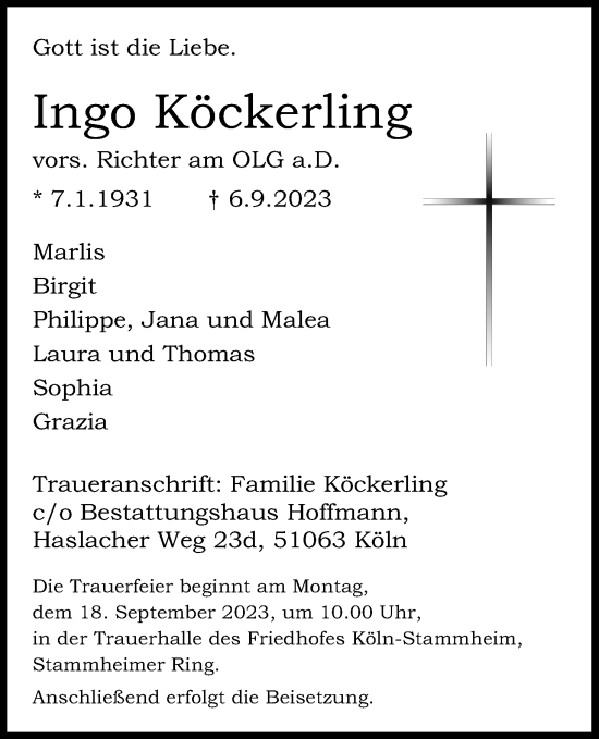 Anzeige von Ingo Köckerling von Kölner Stadt-Anzeiger / Kölnische Rundschau / Express