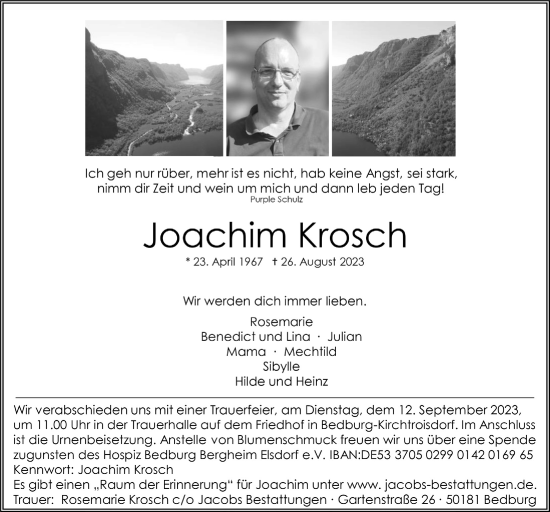 Anzeige von Joachim Krosch von  Werbepost 