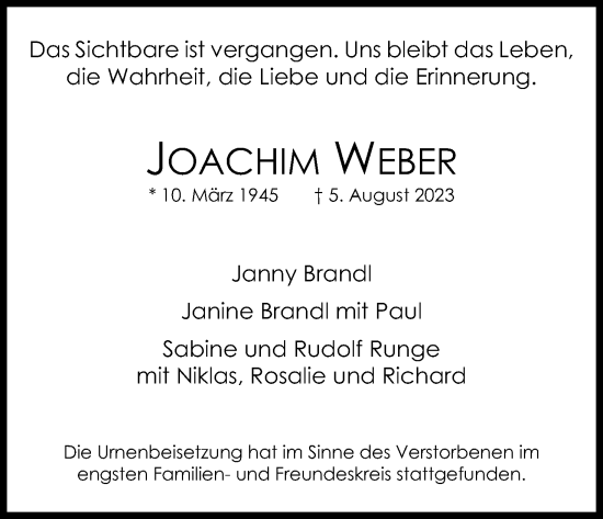 Anzeige von Joachim Weber von Kölner Stadt-Anzeiger / Kölnische Rundschau / Express