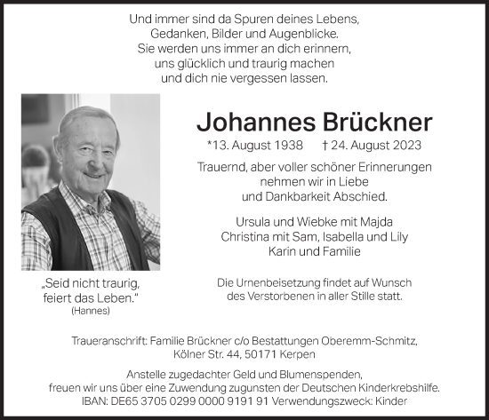Anzeige von Johannes Brückner von  Werbepost 