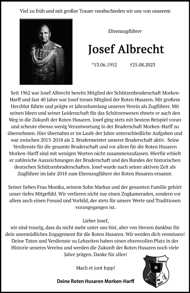  Traueranzeige für Josef Albrecht vom 08.09.2023 aus  Werbepost 