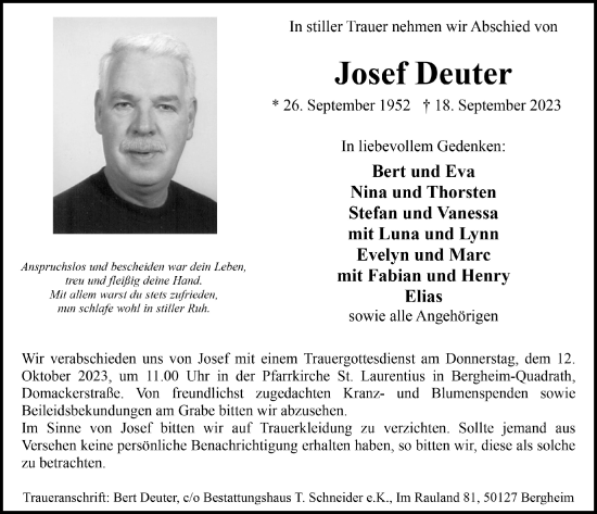 Anzeige von Josef Deuter von  Werbepost 