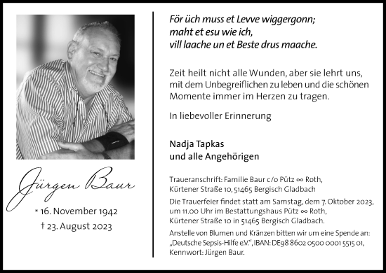 Anzeige von Jürgen Baur von Kölner Stadt-Anzeiger / Kölnische Rundschau / Express