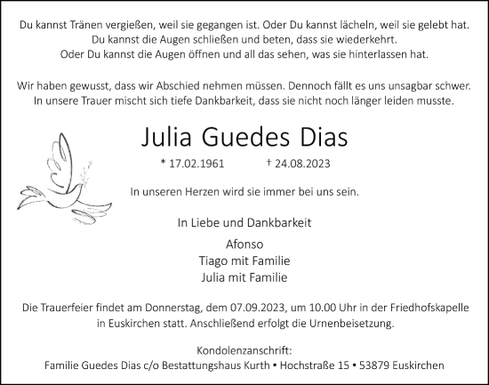 Anzeige von Julia Guedes Dias von  Blickpunkt Euskirchen 