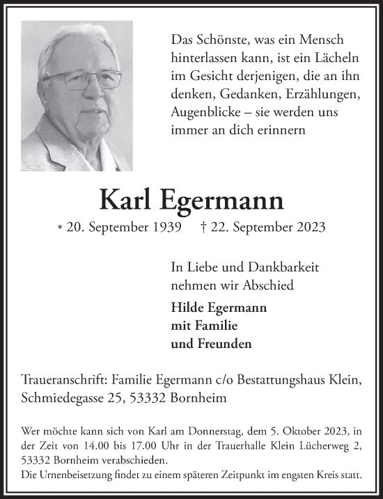 Anzeige von Karl Egermann von  Schaufenster/Blickpunkt 