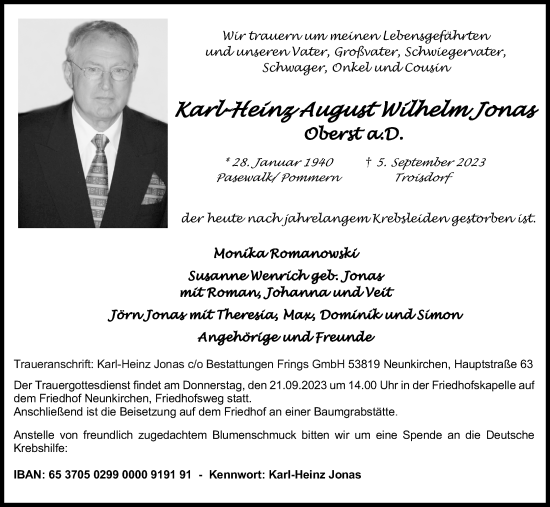 Anzeige von Karl-Heinz August Wilhelm Jonas von Kölner Stadt-Anzeiger / Kölnische Rundschau / Express