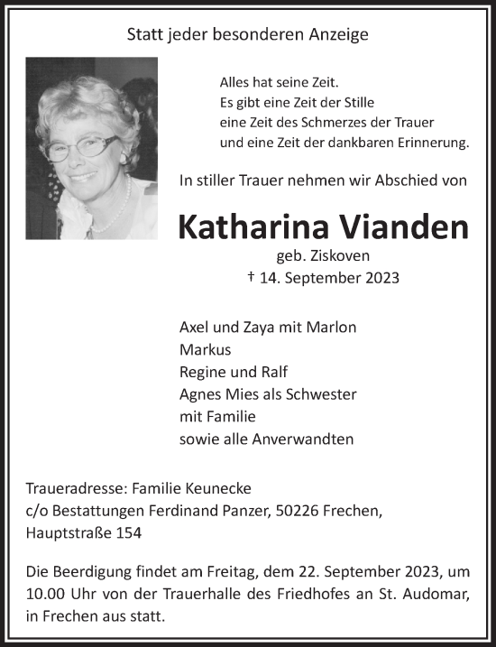 Anzeige von Katharina Vianden von  Wochenende 