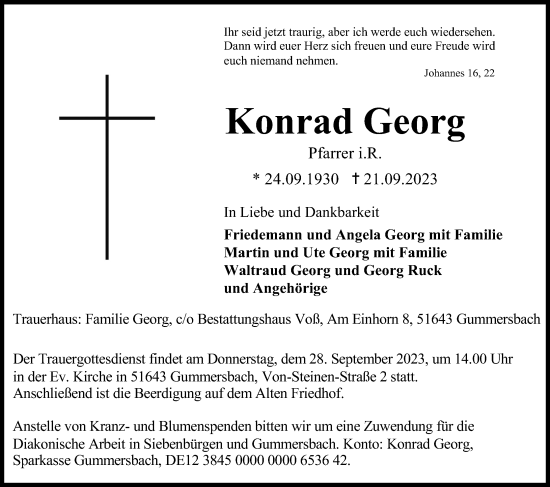 Anzeige von Konrad Georg von Kölner Stadt-Anzeiger / Kölnische Rundschau / Express