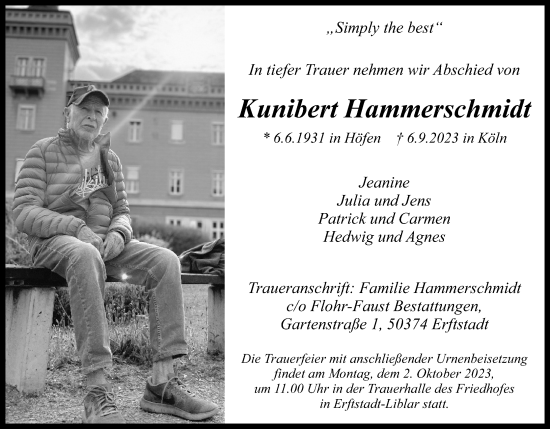 Anzeige von Kunibert Hammerschmidt von Kölner Stadt-Anzeiger / Kölnische Rundschau / Express