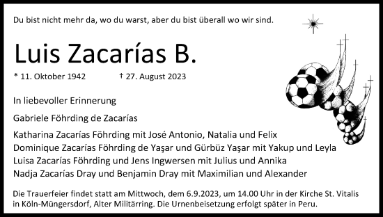 Anzeige von Luis Zacarías B. von Kölner Stadt-Anzeiger / Kölnische Rundschau / Express