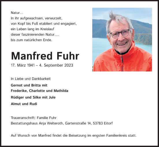Anzeige von Manfred Fuhr von Kölner Stadt-Anzeiger / Kölnische Rundschau / Express