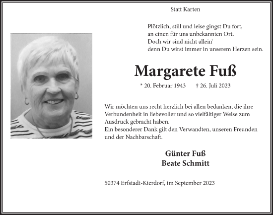 Anzeige von Margarete Fuß von  Werbepost 