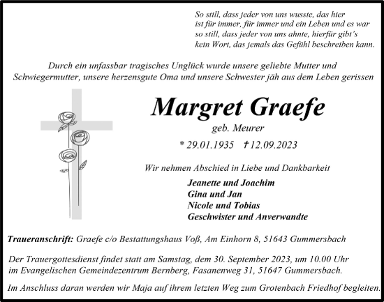 Anzeige von Margret Graefe von  Anzeigen Echo 