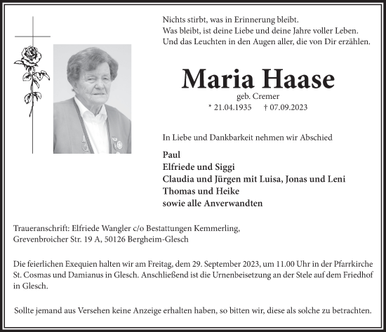 Anzeige von Maria Haase von  Werbepost 