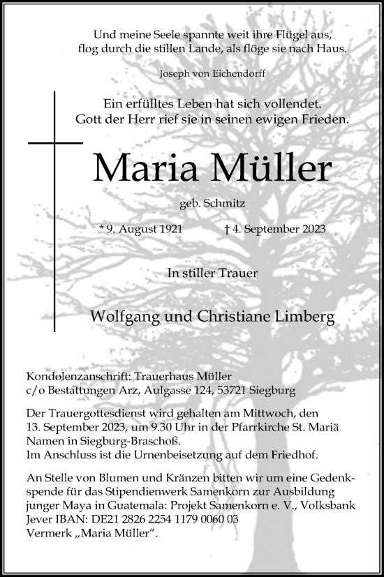 Anzeige von Maria Müller von Kölner Stadt-Anzeiger / Kölnische Rundschau / Express